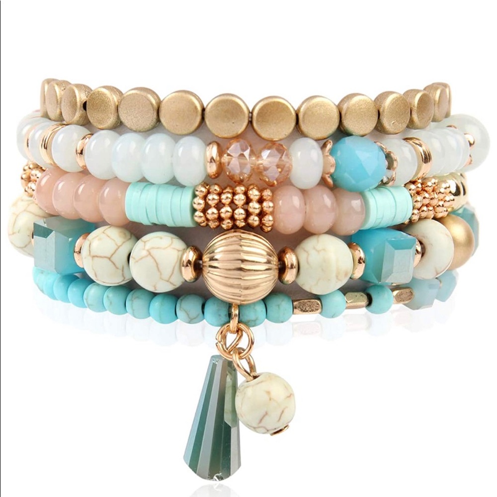 Stackable Bracelets (5) Natural Mint Tassel NWT - Picture 2 of 4